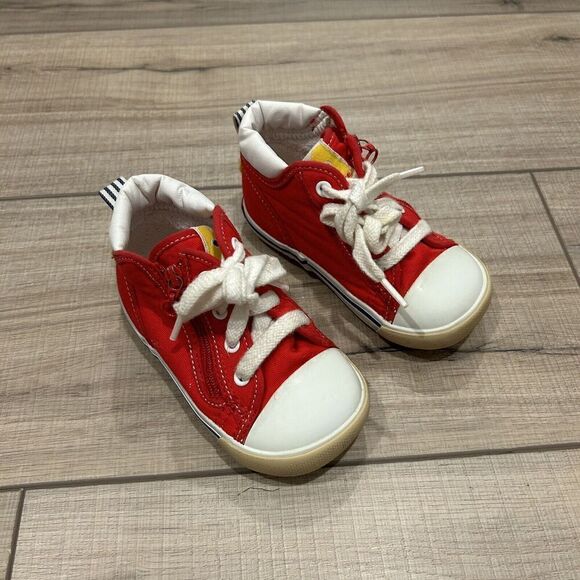 Miki House Second Shoes Red Canvas Logo Strap Sneakers Toddler Size 8 (14 cm) - Picture 2 of 11